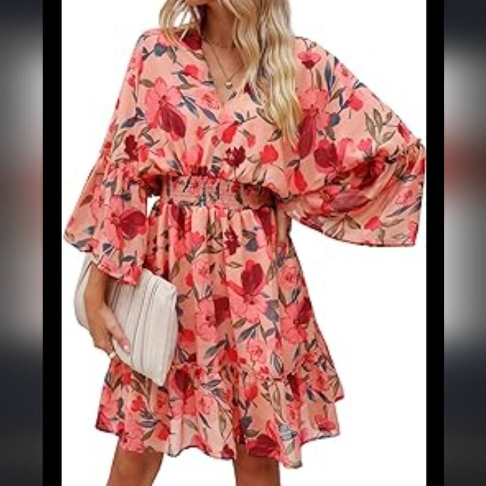 ⭐Floral Midi Dress Women's Size Medium Flowy with Elastic Waist